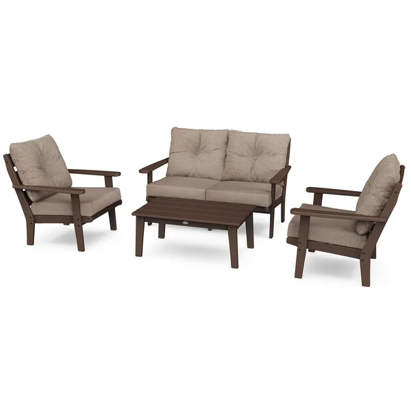 Lakeside 4 Pc Recycled Plastic Seating Set in Mahogany/Spiced Burlap by POLYWOOD