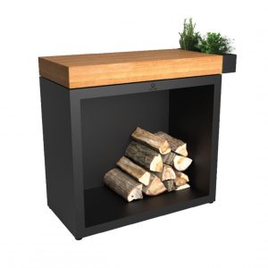 OFYR Butcher Block Storage 90 Black Teak Wood 41 Inch Food Prep Station - BBSB-90-TW