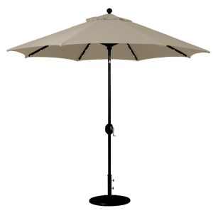 Galtech 9 Ft. Lighted LED Octagonal Aluminum Patio Market Umbrella W/ Crank Lift And Auto Tilt - Black Frame W/ Sunbrella Canvas Camel Canopy