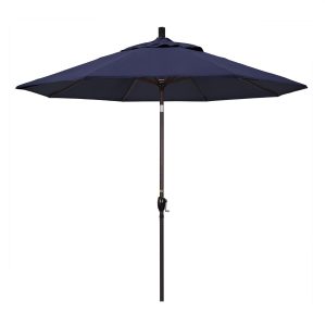 California Umbrella 9 Ft. Octagonal Aluminum Push Button Tilt Patio Umbrella W/ Crank Lift & Aluminum Ribs - Bronze Frame / Sunbrella Canvas Navy Canopy