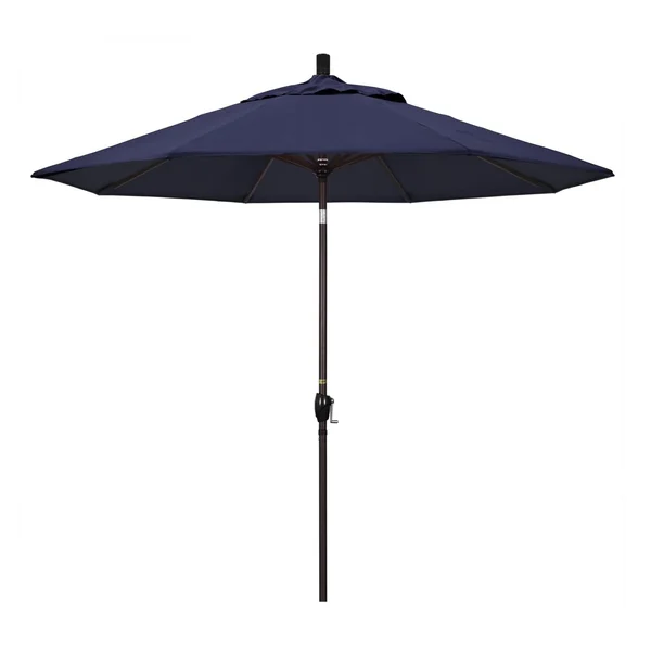 California Umbrella 9 Ft. Octagonal Aluminum Push Button Tilt Patio Umbrella W/ Crank Lift & Aluminum Ribs - Bronze Frame / Sunbrella Canvas Navy Canopy