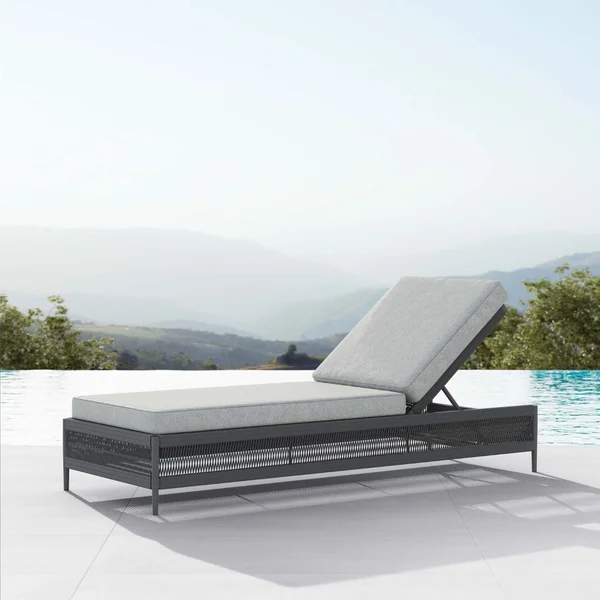 Catalina Woven Rope Chaise Lounge in Ash/Fog by Azzurro Living