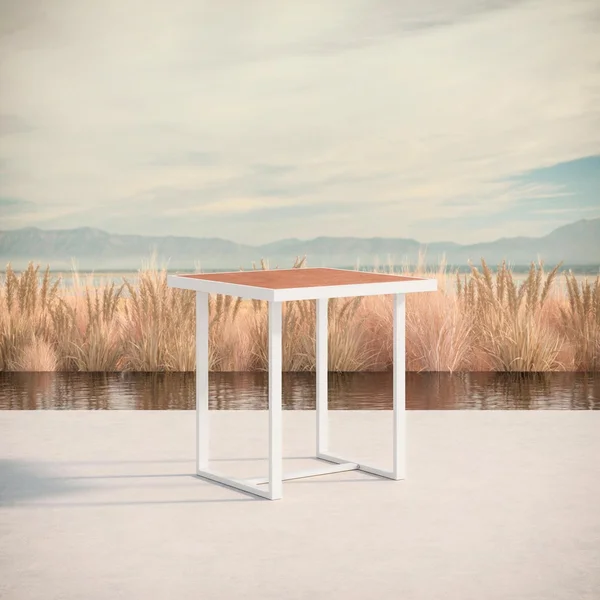 Pavia 35 Inch White Aluminum Counter Table W/ Umber Dekton Top By Azzurro Living