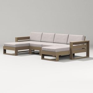 Latitude 4 Person Sectional Sofa w/ Left & Right Chaise in Vintage Sahara/Dune Burlap By PW Designer Series