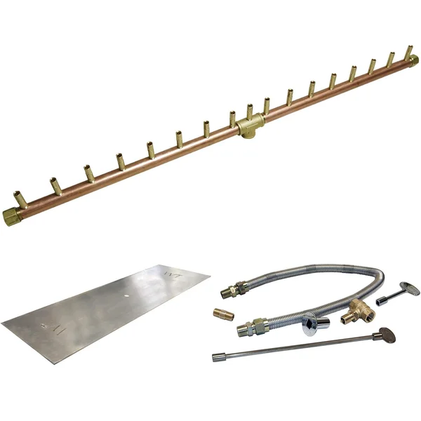 Warming Trends 40 X 8-Inch Linear Propane Fire Pit Burner Kit W/ 34-Inch Linear CROSSFIRE Brass Burner - Match Light Ignition - CFBL170LPALPL408FK1