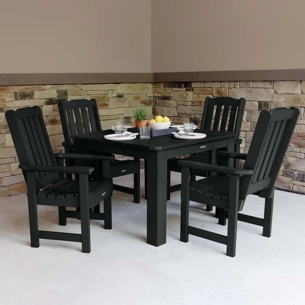 Hart Lane 5 Pc Recycled Plastic Square Dining Set in Black by Lakeview Outdoor Designs