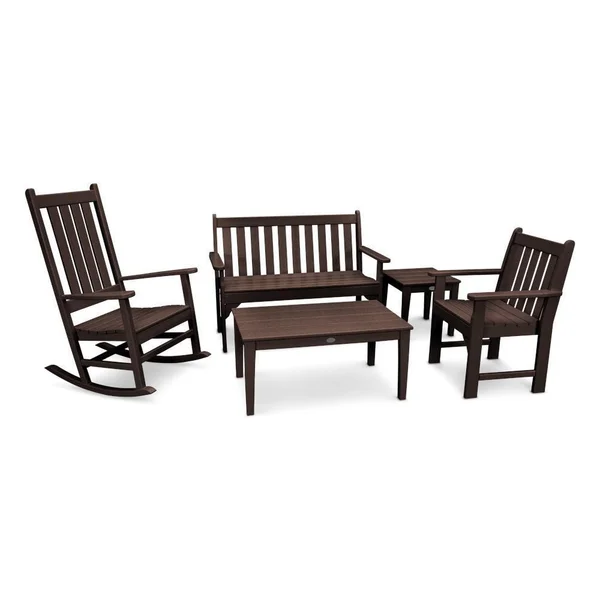 Vineyard 5 Pc Recycled Plastic Seating Set in Mahogany by POLYWOOD
