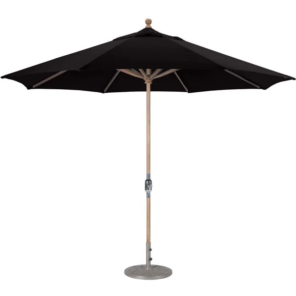 Galtech 11 Ft. Octagonal Teak Patio Market Umbrella W/ Crank Lift - Sunbrella Canvas Black Canopy