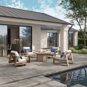 Novara 5 Pc Wicker Fire Pit Seating Set in Barley/Natural White by Ebel