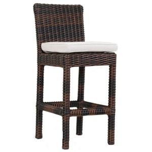 Montecito Wicker Patio Bar Stool W/ Sunbrella Canvas Flax Cushion By Sunset West