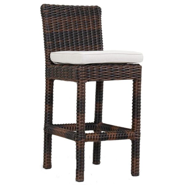 Montecito Wicker Patio Bar Stool W/ Sunbrella Canvas Flax Cushion By Sunset West