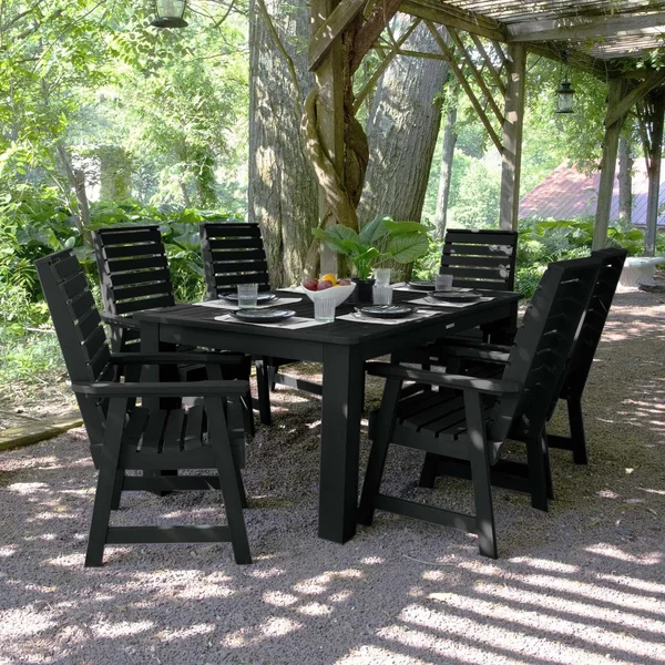 Elm Pointe 7 Pc Recycled Plastic Rectangular Dining Set in Black by Lakeview Outdoor Designs