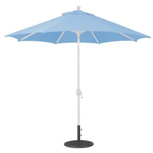 Galtech 9 Ft. Octagonal Aluminum Patio Market Umbrella W/ Crank Lift And Deluxe Auto Tilt - White Frame W/ Sunbrella Canvas Air Blue Canopy