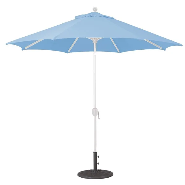 Galtech 9 Ft. Octagonal Aluminum Patio Market Umbrella W/ Crank Lift And Deluxe Auto Tilt - White Frame W/ Sunbrella Canvas Air Blue Canopy