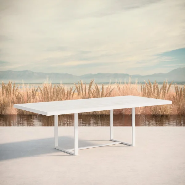 Pavia 96 Inch White Aluminum Dining Table W/ Helena Dekton Top By Azzurro Living