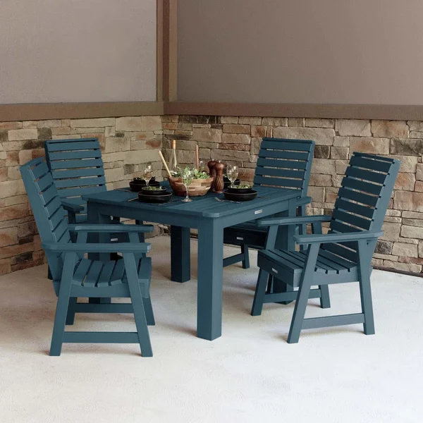 Elm Pointe 5 Pc Recycled Plastic Square Dining Set in Nantucket Blue by Lakeview Outdoor Designs