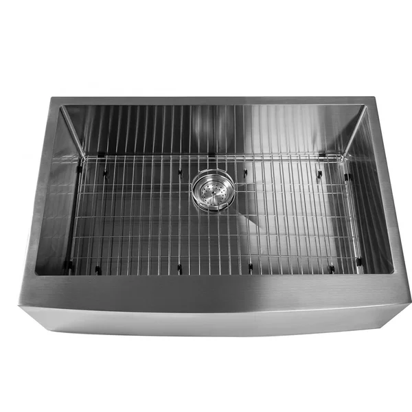 BBQGuys Signature 33 X 22 Outdoor Rated Stainless Steel Farmhouse Curved Apron-Front Single Basin Sink W/ Strainer & Grid - BBQ-AP3322S-RD