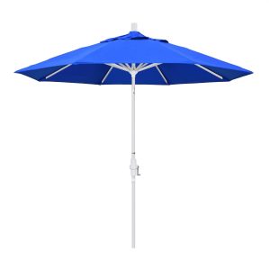 California Umbrella 9 Ft. Octagonal Aluminum Collar Tilt Patio Umbrella W/ Crank Lift & Aluminum Ribs - Matted White Frame / Sunbrella Canvas Pacific Blue Canopy