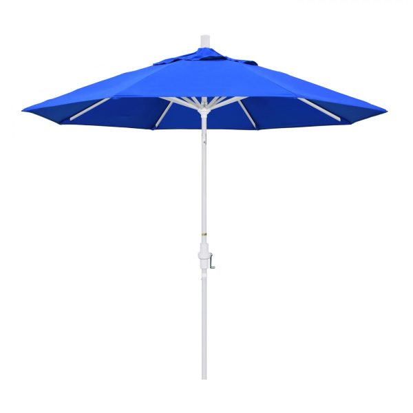 California Umbrella 9 Ft. Octagonal Aluminum Collar Tilt Patio Umbrella W/ Crank Lift & Aluminum Ribs - Matted White Frame / Sunbrella Canvas Pacific Blue Canopy