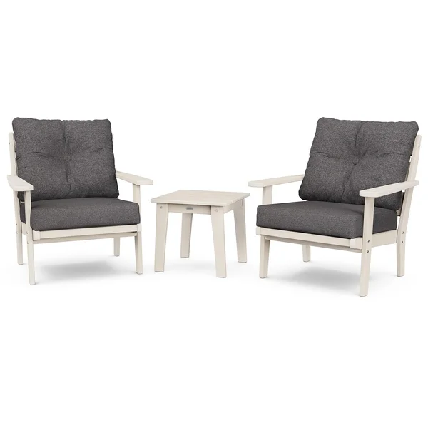 Lakeside 3 Pc Recycled Plastic Seating Set in Sand/Ash Charcoal by POLYWOOD