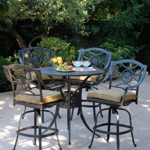 Ten Star 5 Pc Cast Aluminum Bar Set w/ 42 Inch Round Series 30 Table & Swivel Bar Stools in Antique Bronze/Sesame by Darlee