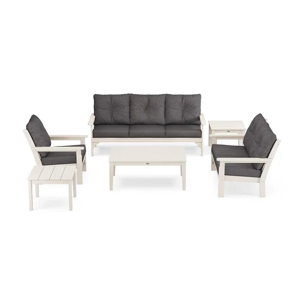 Vineyard 6 Pc Recycled Plastic Seating Set in Sand/Ash Charcoal by POLYWOOD