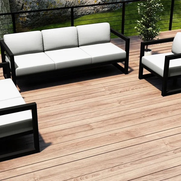 Misty Cove 3 Pc Aluminum Seating Set w/ Sofa in Black/Canvas Natural by Lakeview Outdoor Designs