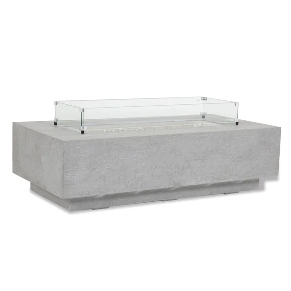 Bazaar 60 Inch Rectangular GFRC Propane Fire Pit Table in Gray by Sunset West