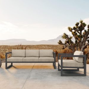 Misty Cove 2 Pc Aluminum Seating Set in Slate/Canvas Flax by Lakeview Outdoor Designs