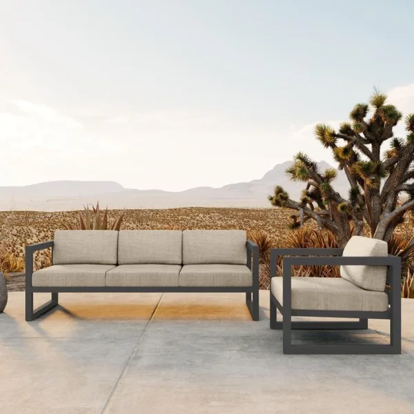 Misty Cove 2 Pc Aluminum Seating Set in Slate/Canvas Flax by Lakeview Outdoor Designs