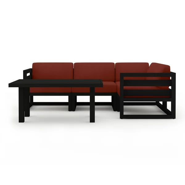 Misty Cove 5 Pc Aluminum Seating Set w/ Sectional & Classic Chat Table in Black/Canvas Henna by Lakeview Outdoor Designs