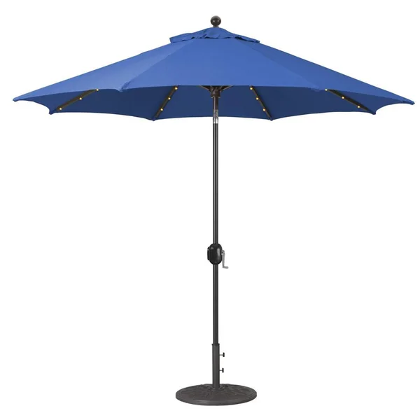 Galtech 9 Ft. Lighted LED Octagonal Aluminum Patio Market Umbrella W/ Crank Lift And Auto Tilt - Antique Bronze Frame W/ Sunbrella Canvas True Blue Canopy