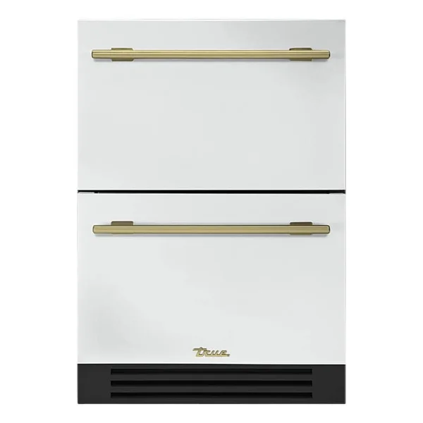 True ADA Height 24 Inch 5 Cu. Ft. Outdoor Refrigerator Drawers - Matte White w/ Brass Handles - TURADA-24-D-A~030-H01
