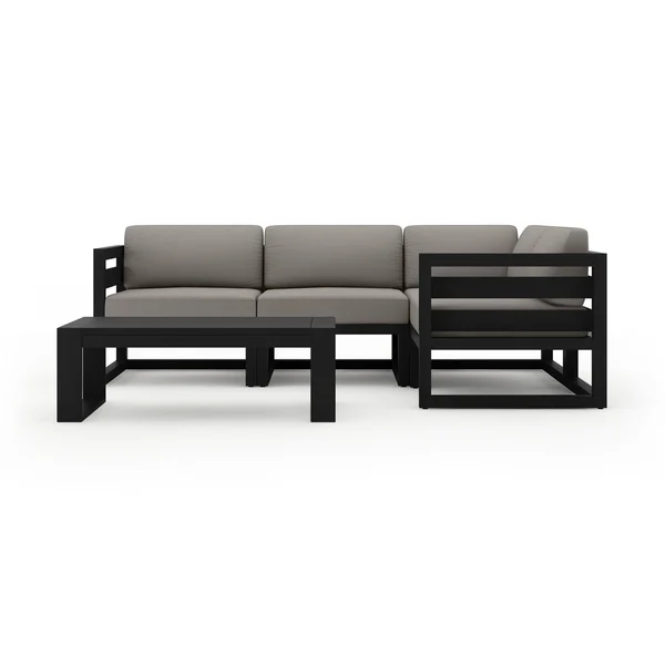Misty Cove 5 Pc Aluminum Seating Set w/ Sectional & Portal Coffee Table in Black/Canvas Charcoal by Lakeview Outdoor Designs