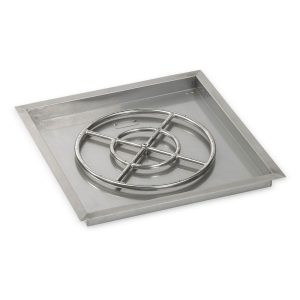 BBQGuys Signature 24-Inch Stainless Steel Square Drop-In Pan W/ 18-Inch Natural Gas Fire Ring - SS-SQP-24-ASBL