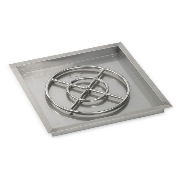 BBQGuys Signature 24-Inch Stainless Steel Square Drop-In Pan W/ 18-Inch Natural Gas Fire Ring - SS-SQP-24-ASBL