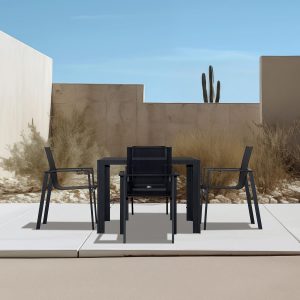 Spring Bay 5 Pc Aluminum Dining Set w/ Glass Top in Black/Black by Lakeview Outdoor Designs