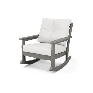 Vineyard Recycled Plastic Rocking Club Chair in Slate Gray/Natural Linen by POLYWOOD