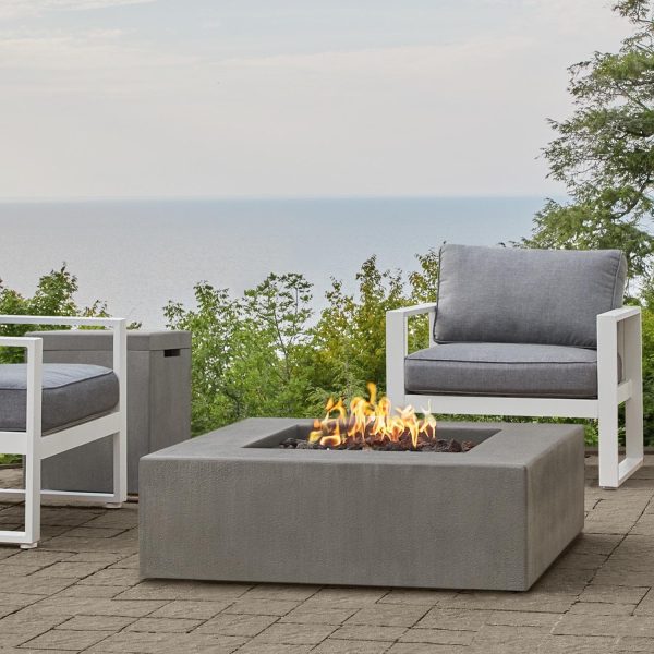 Olliewood 40 Inch Low-Profile Square GFRC Propane Fire Pit Table in Flint by BBQGuys Signature