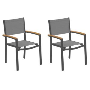 Travira 2 Pc Composite Sling & Aluminum Dining Chair W/ Natural Tekwood Arm Caps in Carbon/Titanium By Oxford Garden