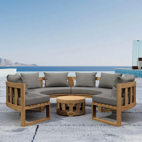 St Charles 8 Person Teak Seating Set in Cast Slate by Lakeview Outdoor Designs