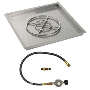 BBQGuys Signature 30 Inch Stainless Steel Square Drop-In Fire Pit Pan W/Match Light Kit - 18 Inch Ring - Propane
