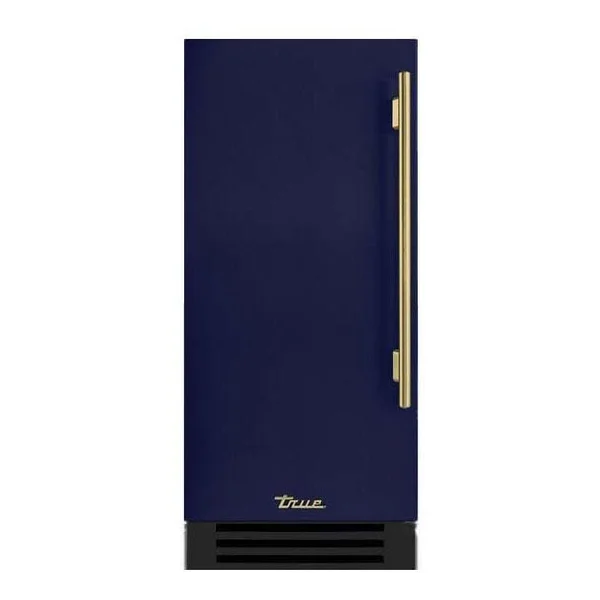 True 15 Inch 85 Lb. Left Hinge Outdoor Ice Maker - Cobalt w/ Brass Handle - TUI-15-L-OP-D~DSK-078-H01