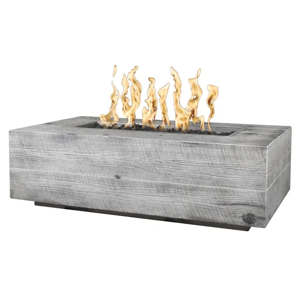 Coronado 48 Inch Rectangular GFRC Natural Gas Fire Pit w/ Glow Plug in Ivory Wood Grain by The Outdoor Plus