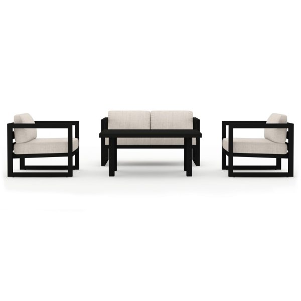 Misty Cove 4 Pc Aluminum Seating Set w/ Portal Coffee Table Black/Cast Silver by Lakeview Outdoor Designs