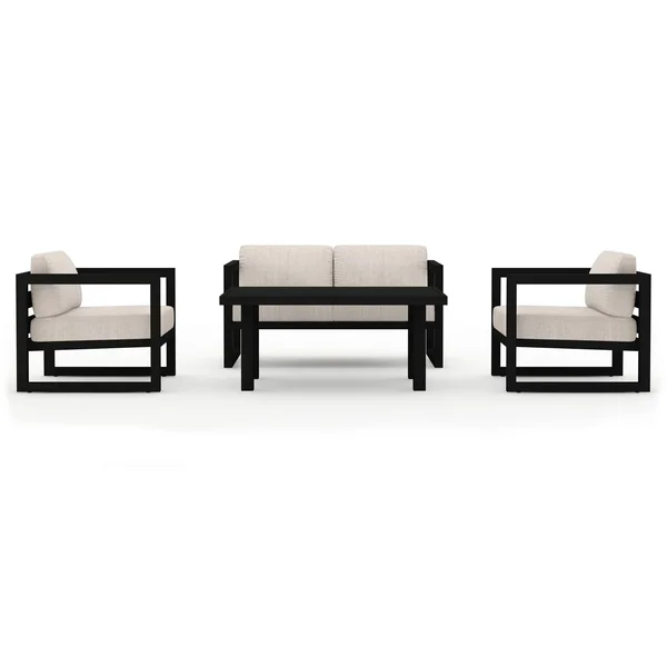 Misty Cove 4 Pc Aluminum Seating Set w/ Portal Coffee Table Black/Cast Silver by Lakeview Outdoor Designs