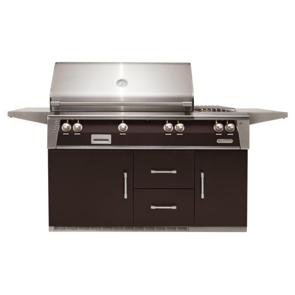 Alfresco ALXE 56-Inch Freestanding Natural Gas Deluxe Grill On Refrigerated Cart With Sear Zone, Rotisserie, And Side Burner in Jet Black Matte - ALXE-56SZR-NG-SM9005