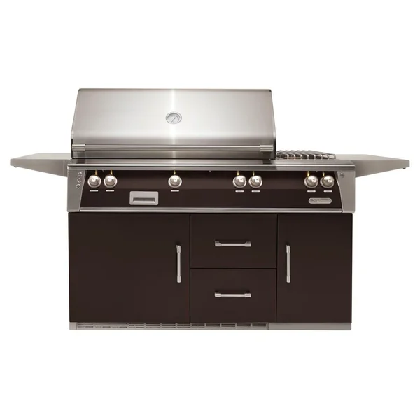 Alfresco ALXE 56-Inch Freestanding Natural Gas Deluxe Grill On Refrigerated Cart With Rotisserie And Side Burner in Jet Black Matte - ALXE-56R-NG-SM9005