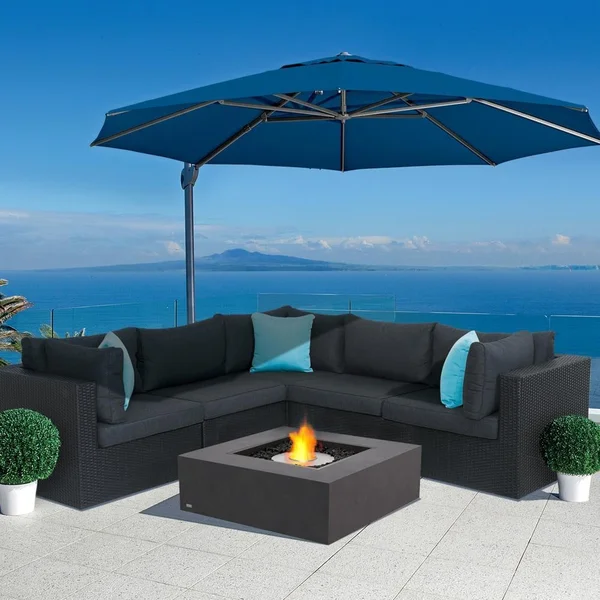 Base 39 Inch Square Concrete Ethanol Fire Pit Table in Black by EcoSmart Fire