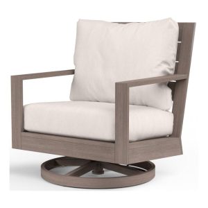 Laguna Aluminum Swivel Rocker Club Chair in Driftwood/Canvas Natural by Sunset West